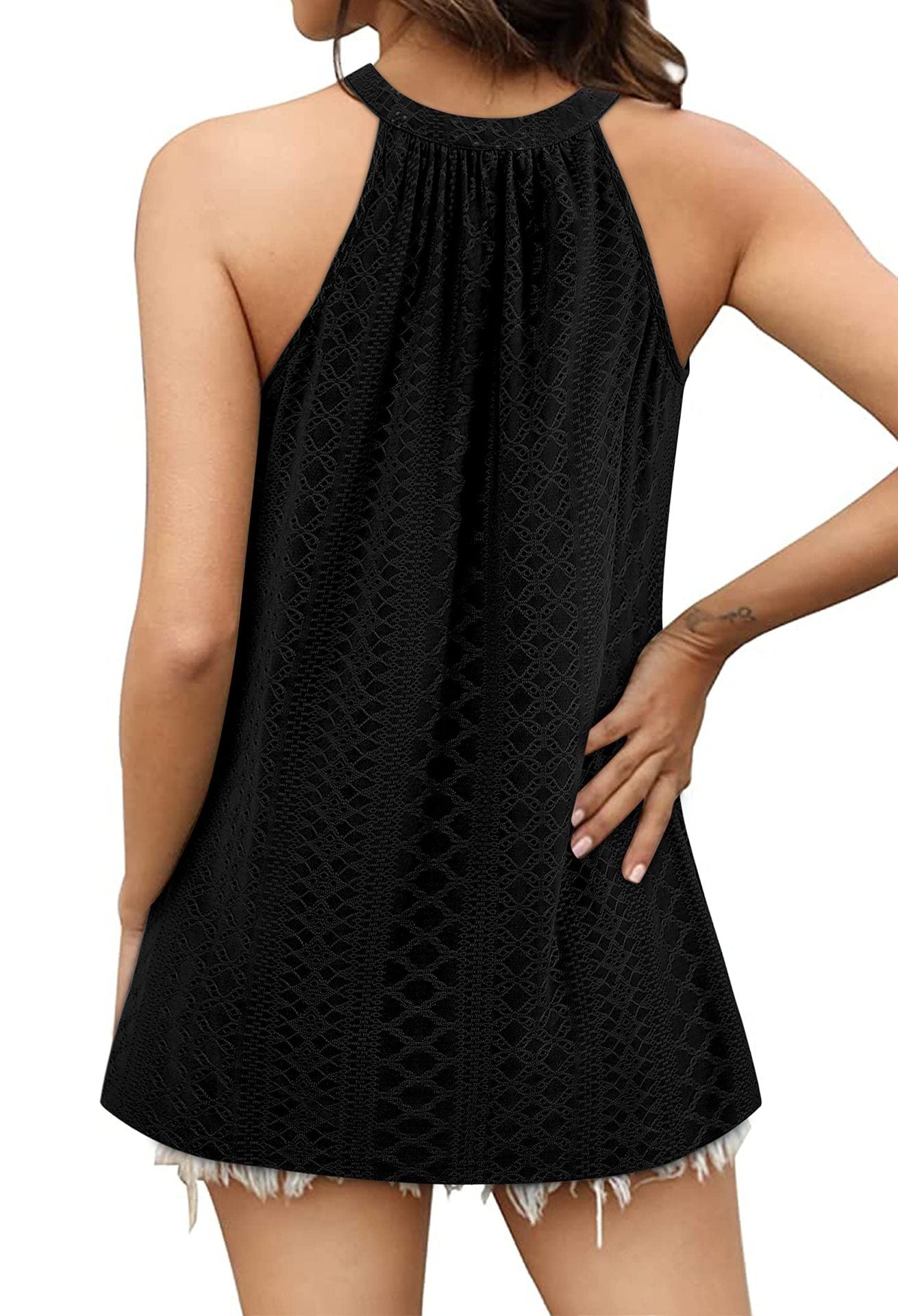 Loose Fit Round Neck Pleated Sleeveless Vest T-Shirt