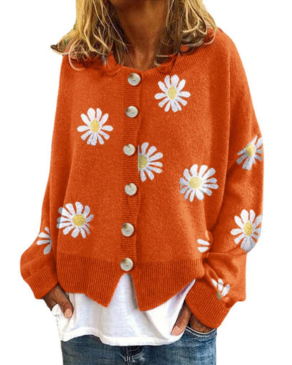 Women's Daisy Embroidered Chunky Knit Cardigan