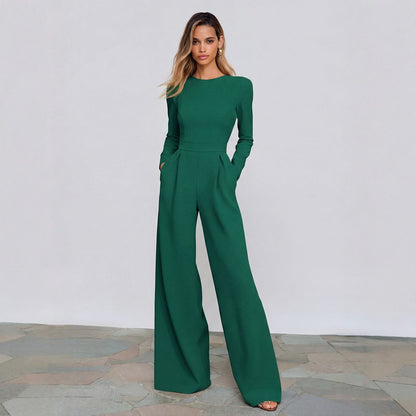 Women's Long Sleeve Wide Leg Jumpsuit Business Casual