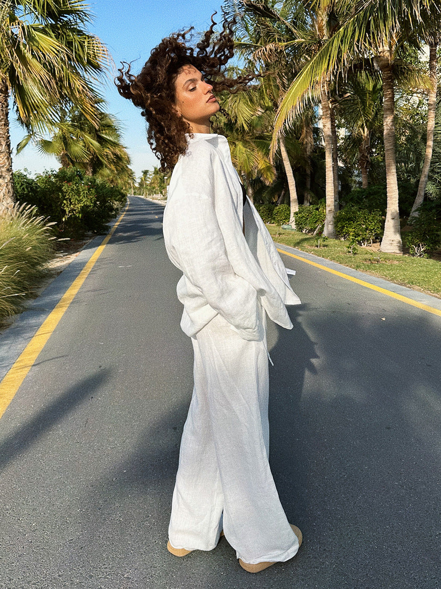 Oversized Cotton Button Down Shirt & Pants Matching Set