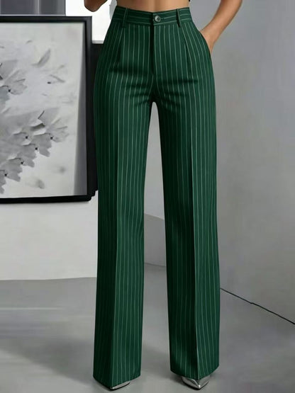 Women's High Waisted Striped Wide Leg Dress Pants