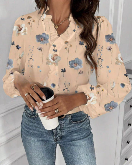 Women's Floral Ruffle Long Sleeve Blouse
