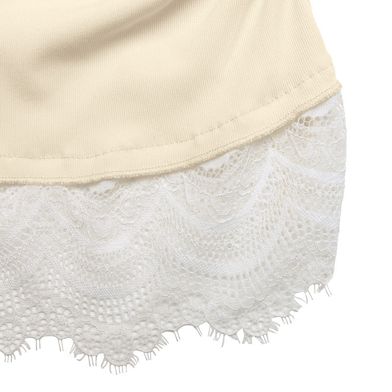 Lace Trim Cowl Neck Top Ruched Long Sleeve Fitted