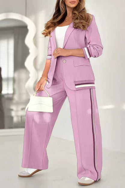 Women Two Piece Blazer Set Wide Leg Pants Workwear