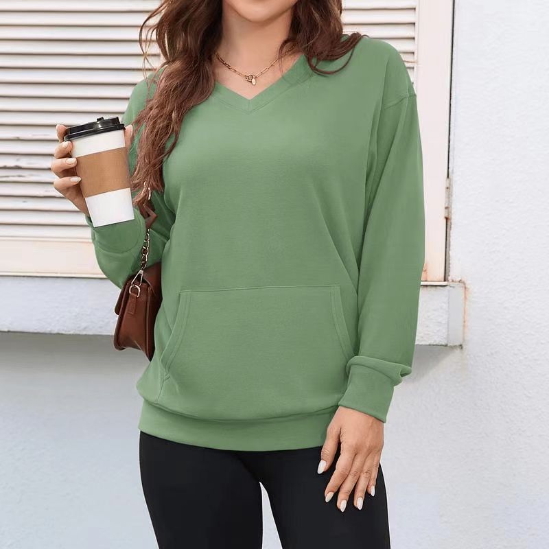 Women's Oversized V-Neck Sweatshirt Plus Size Pocket Top