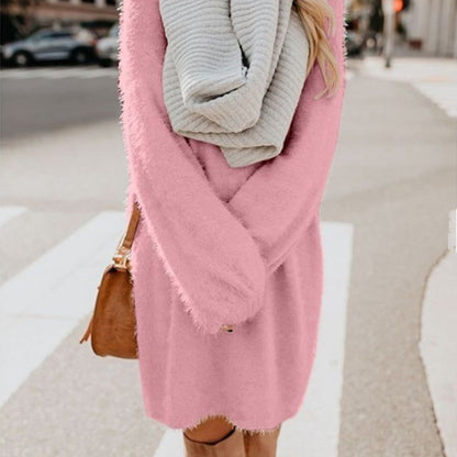 Women's Oversized Fuzzy Sweater Dress Long Sleeve Midi
