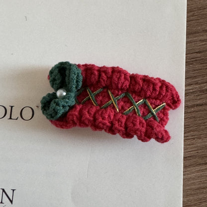 Handmade Crochet Xmas Hair Clips Holiday Barrettes Girls