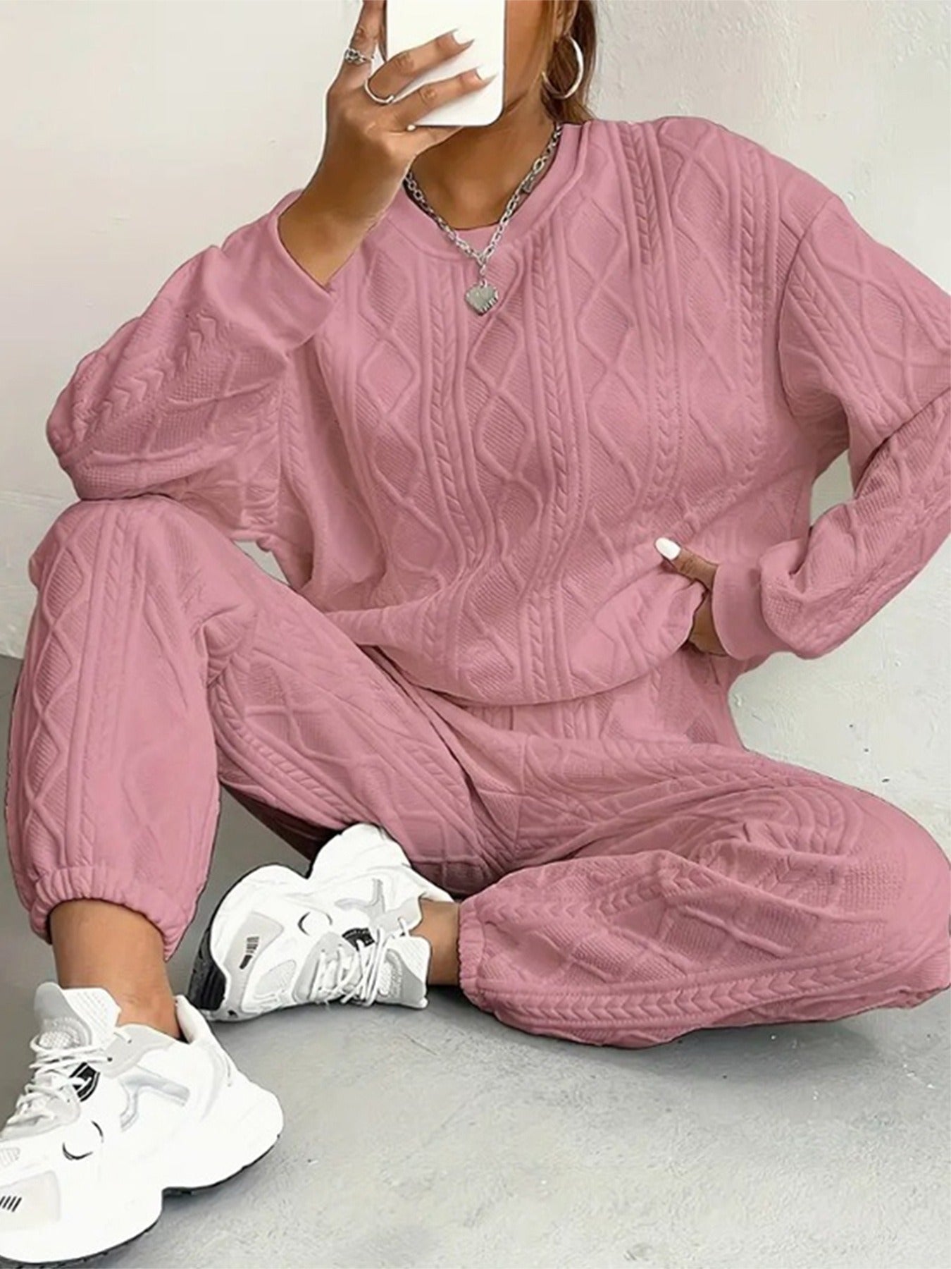Cable Knit Sweatsuit Women Joggers Lounge Set
