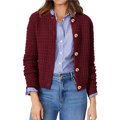 Classic Knit Button Cardigan Sweater with Textured Pattern