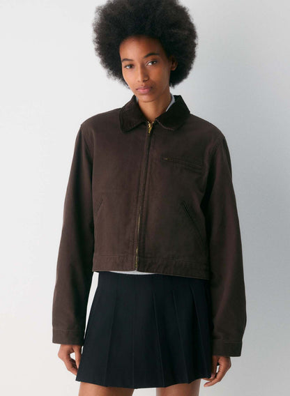 Women's Cropped Barn Jacket Vintage Workwear Zip