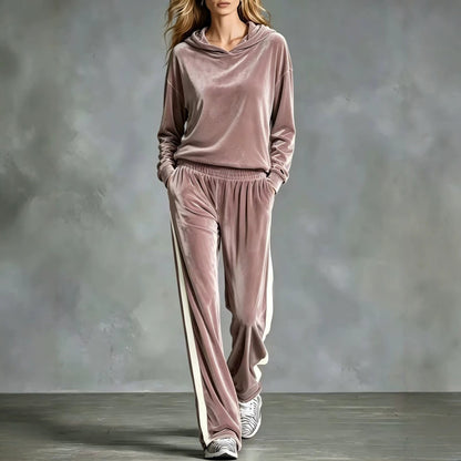 Women's Velvet Hoodie Wide Leg Pants Two Piece Lounge Set
