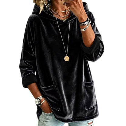 Women's Velvet Hoodie Batwing Sleeve Oversized Pullover