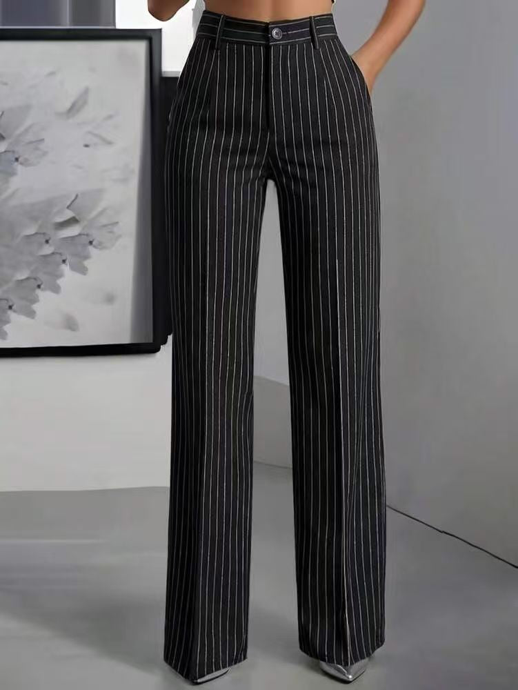 Women's High Waisted Striped Wide Leg Dress Pants
