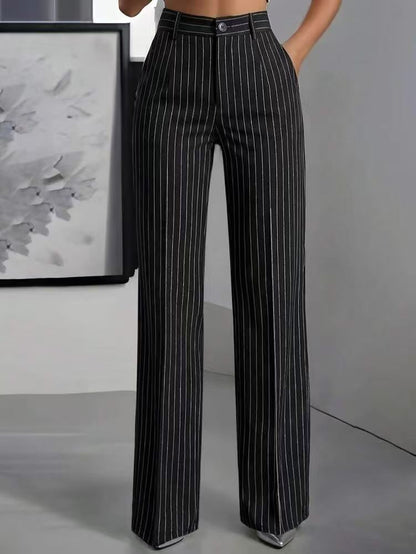 Women's High Waisted Striped Wide Leg Dress Pants