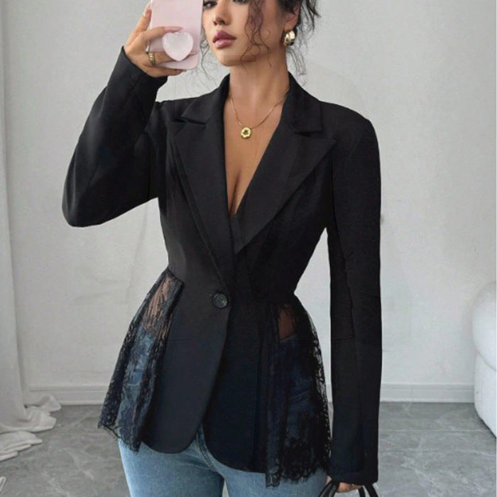 Women Lace Corset Blazer Fitted Peplum Jacket