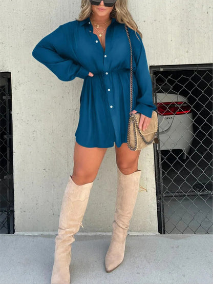 Women's Solid Long Sleeve Button Down Romper