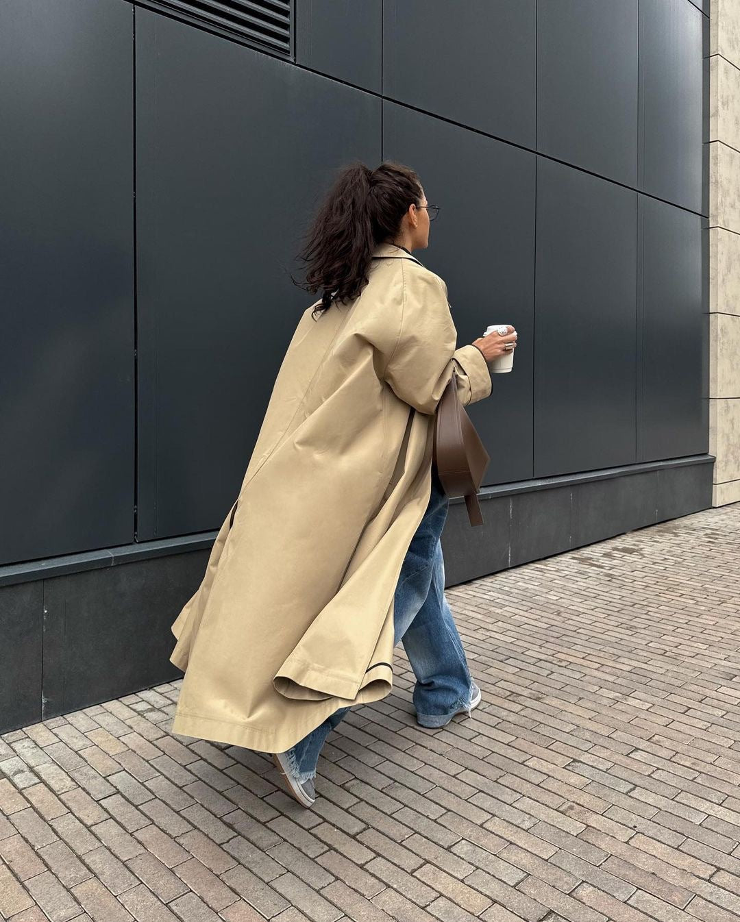 Women's Oversized Long Khaki Trench Coat