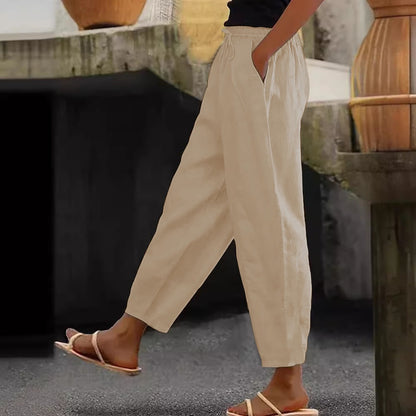 Women's Linen Cotton Drawstring Cropped Pants