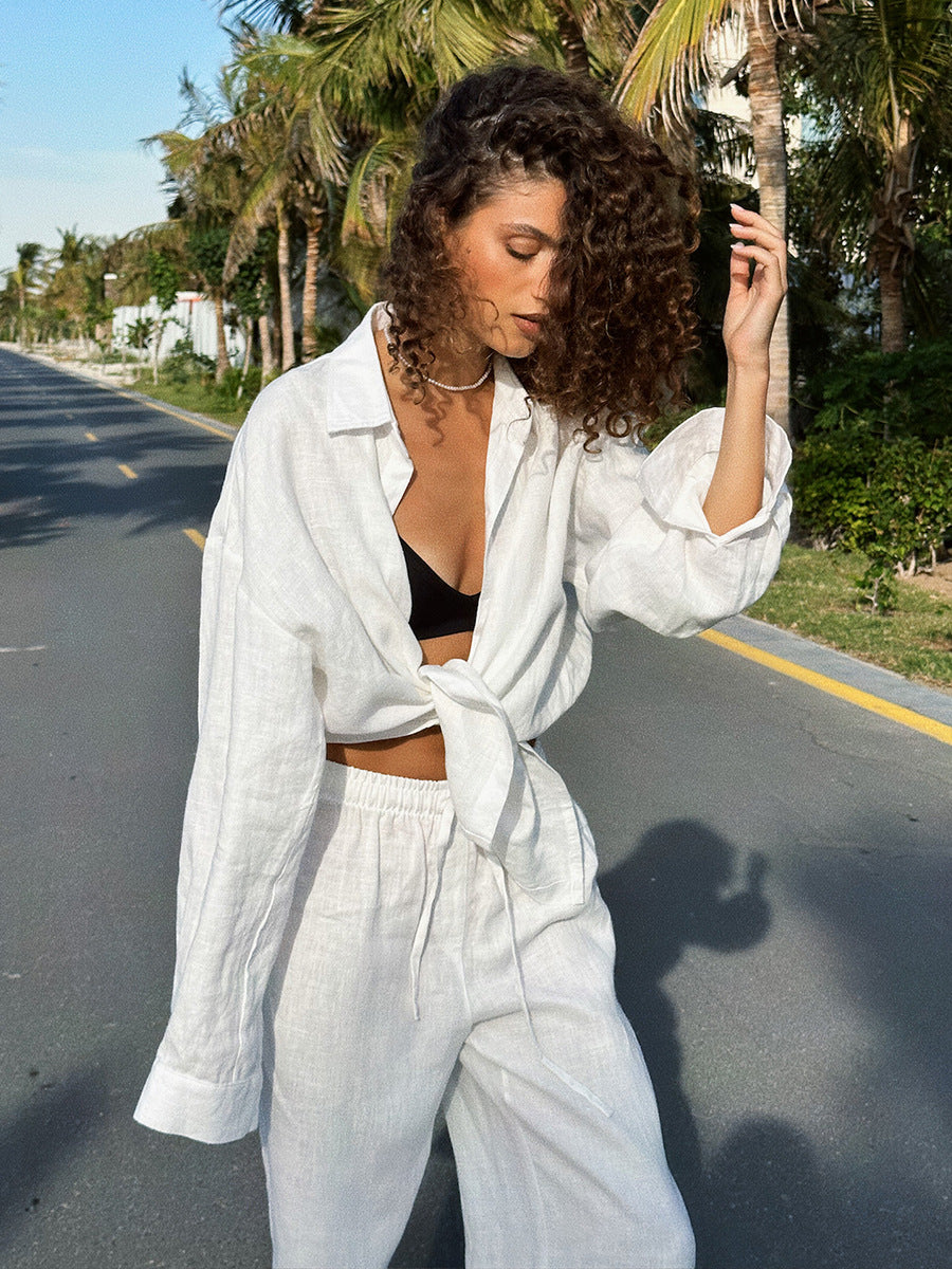 Oversized Cotton Button Down Shirt & Pants Matching Set