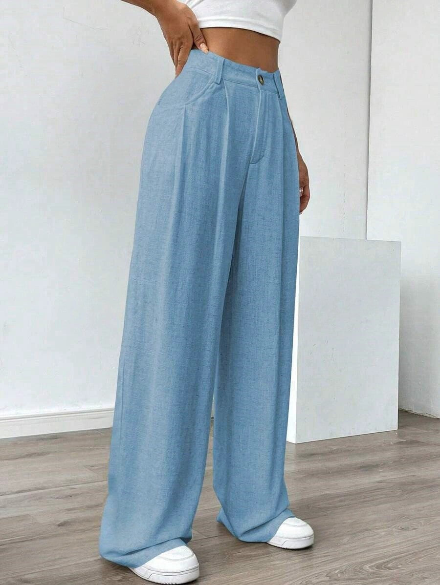 Women's High-Waist Wide-Leg Linen Pants – Casual Loose Summer Trousers