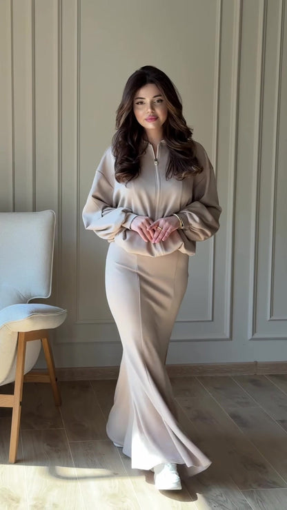 Elegant Two Piece Jacket Maxi Skirt Set