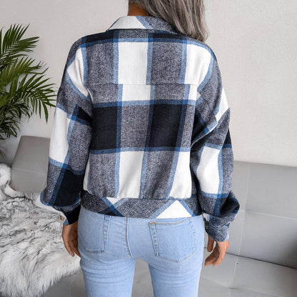 Women's Plaid Lantern Long Sleeve Tweed Jacket