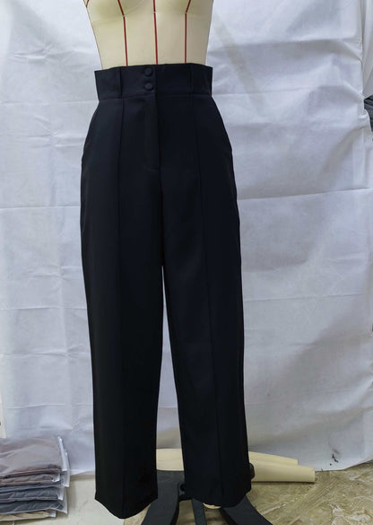 High Waist Wide Leg Pants Double Button Casual Trousers
