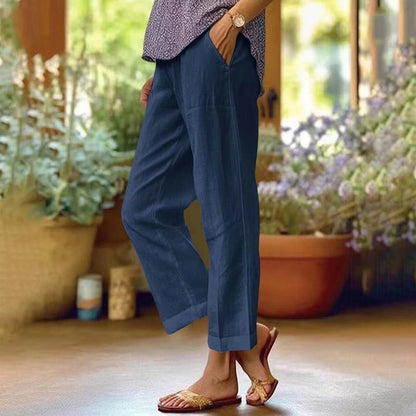 Women's Casual Straight Leg Cotton Linen Pants with Pockets