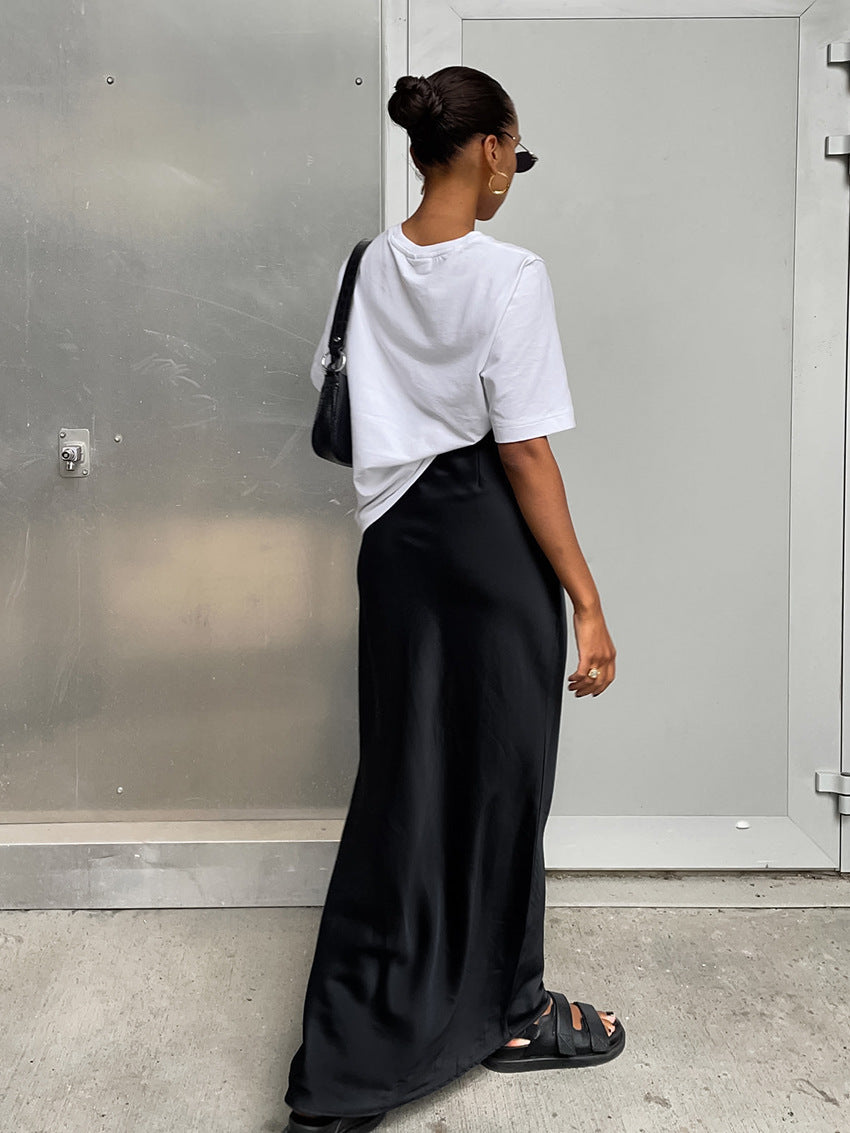 Satin Silky Maxi Slip Skirt High Waist Slim Fit
