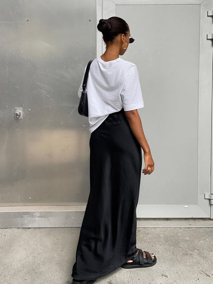 Satin Silky Maxi Slip Skirt High Waist Slim Fit