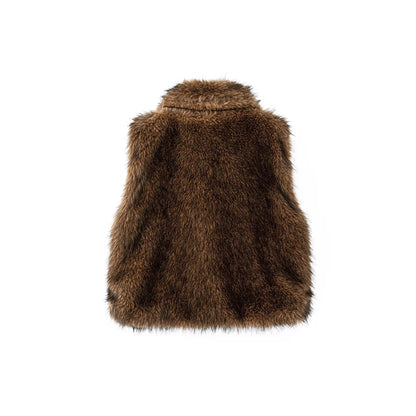 Women's Long Faux Fur Vest Sleeveless Lapel Winter Chic