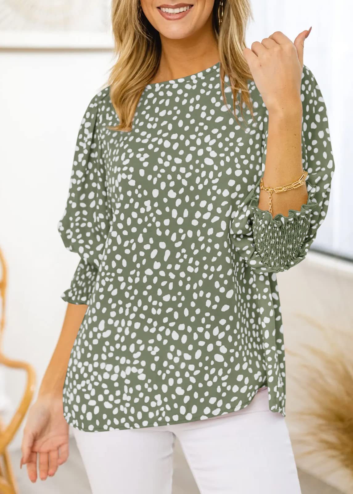 Loose Fit Printed Chiffon Short Sleeve Round Neck Shirt