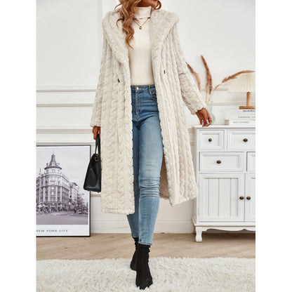 Women's Long Hooded Sherpa Coat Winter Fleece Jacket