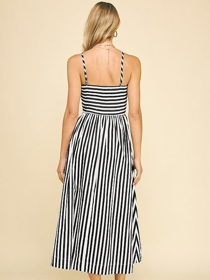 Striped Maxi Dress Smocked Spaghetti Strap Resort Dress