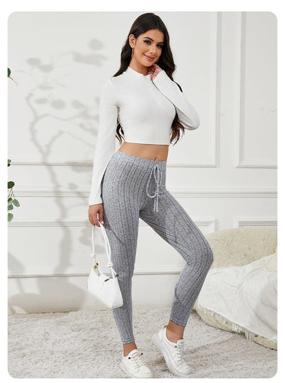 Women's Ribbed High Waisted Yoga Leggings Butt Lifting