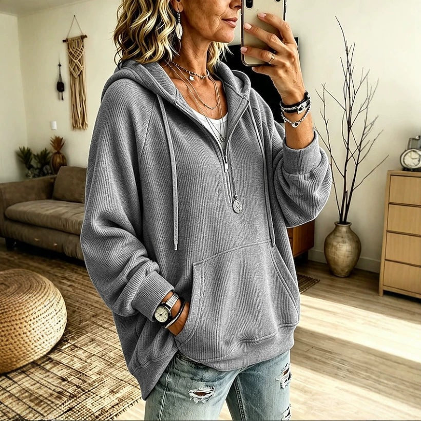 Women's Oversized Half Zip Corduroy Hoodie Pullover