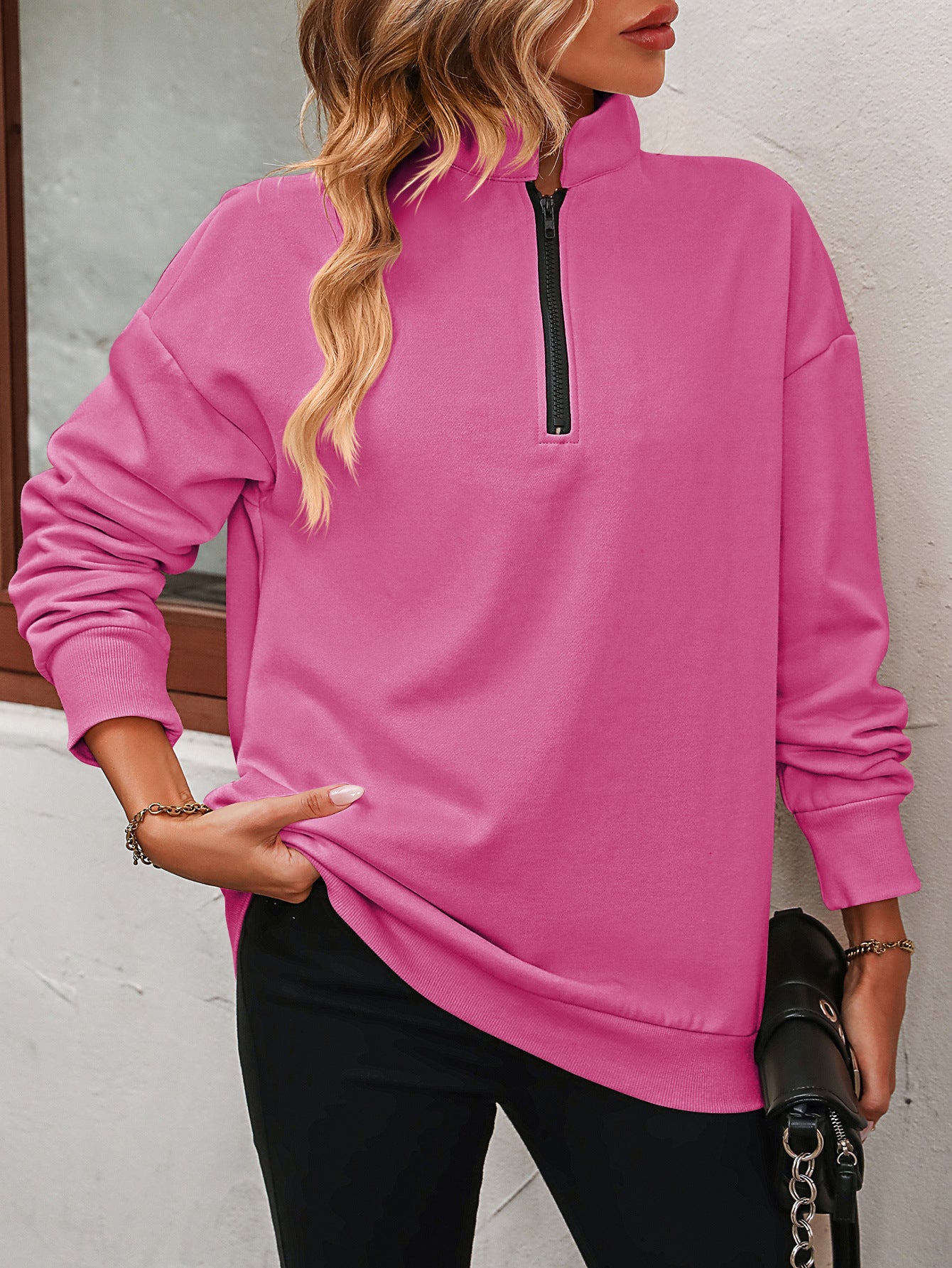 Customizable Half Zip Long Sleeve Casual Pullover Sweatshirt