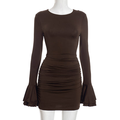 Women's Bell Sleeve Ruffle Bodycon Mini Dress