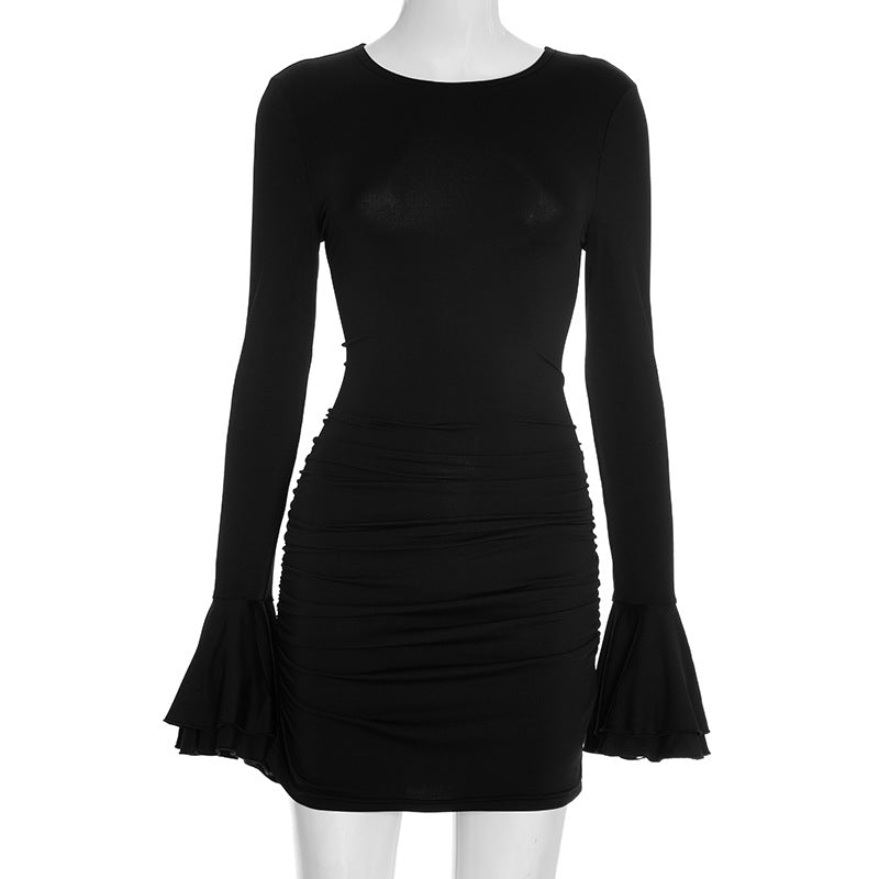 Women's Bell Sleeve Ruffle Bodycon Mini Dress