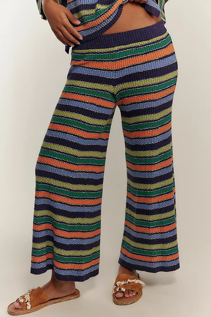 Boho Striped Knit Two Piece Set Wide Leg Pants