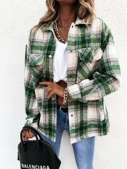 Women's Oversized Plaid Shacket Button Up Jacket