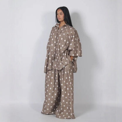 Polka Dot Oversized Shirt Wide Leg Pants Two Piece Set