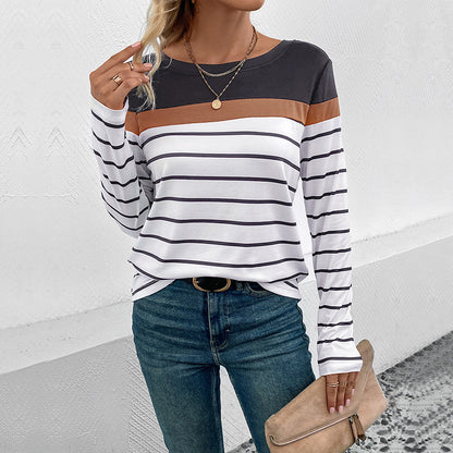 Chic Striped Long Sleeve Tee – Casual Spring Fall
