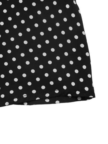 Black Polka Dot Maxi Dress Bell Sleeve Tie Back A-Line