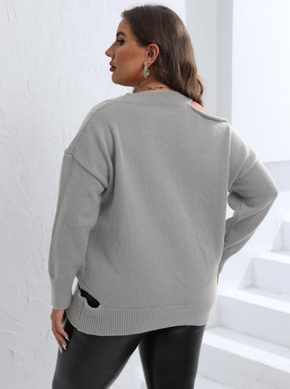 Women's Personalized Off-Shoulder Woven Sweater V-Neck Pullover Sweater