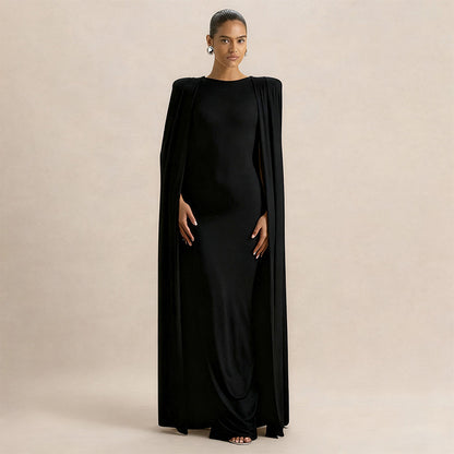 Elegant Cape Evening Dress Fitted Maxi Formal Gown