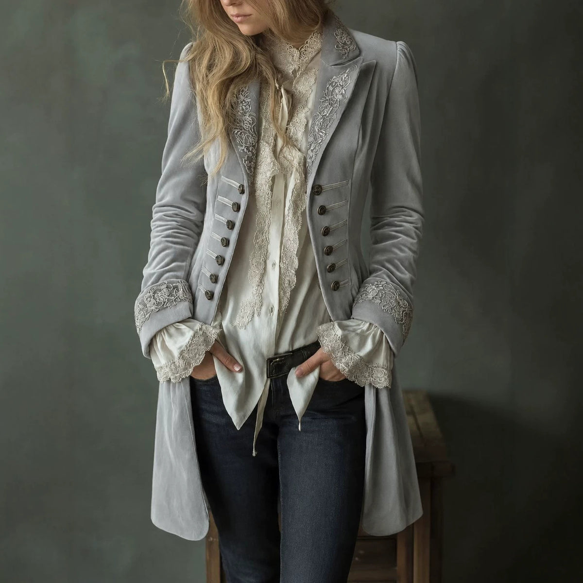 Women's Embroidered Velvet Blazer Vintage Jacket