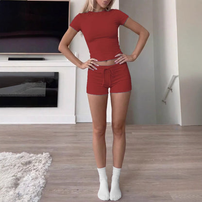 Solid Spandex T-Shirt & Shorts Set Casual Teen Summer Outfit