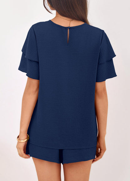 Women's Matching Set Short Sleeve Top & Shorts Casual Summer