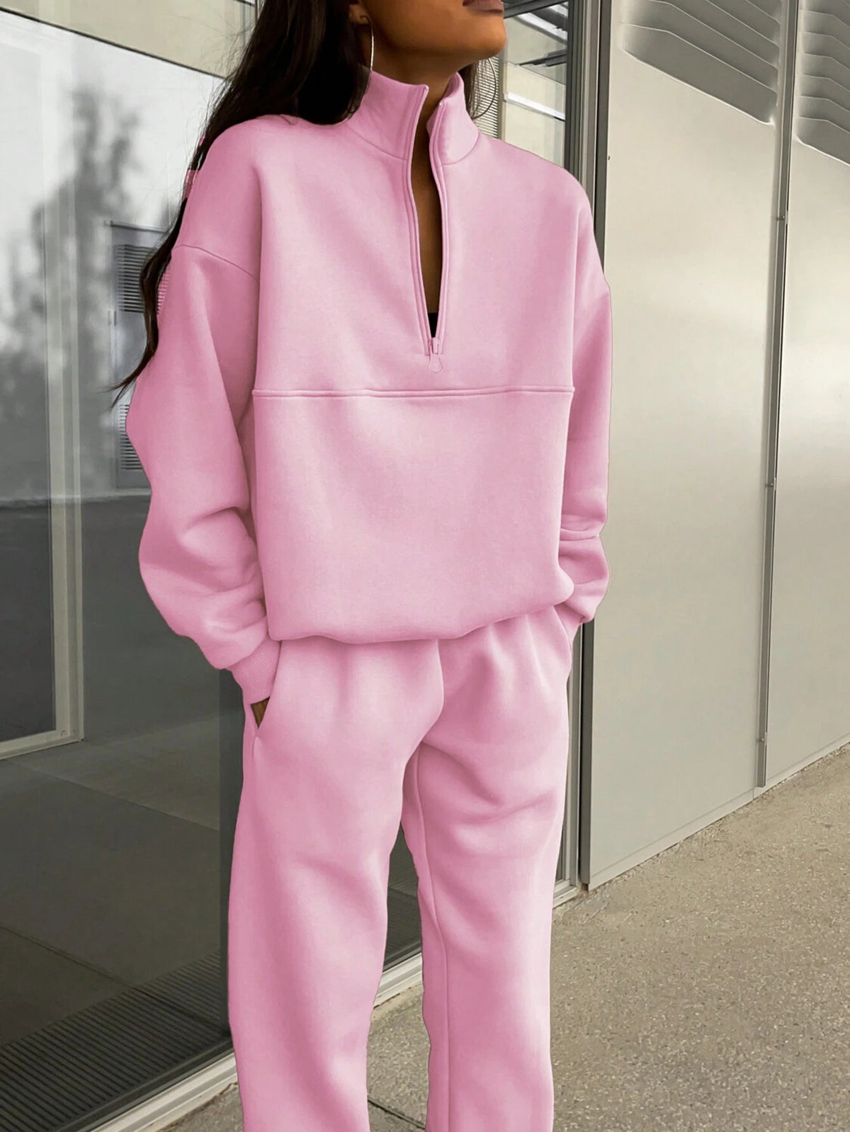 Women's Old Money Half Zip Sweatshirt Jogger Set